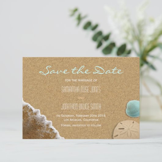 Sandstrand und Muscheln - Save the Date Karte (Stehend Vorderseite)