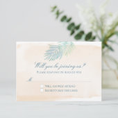 Sandstrand und Palms Beach Hochzeit RSVP Karte (Stehend Vorderseite)