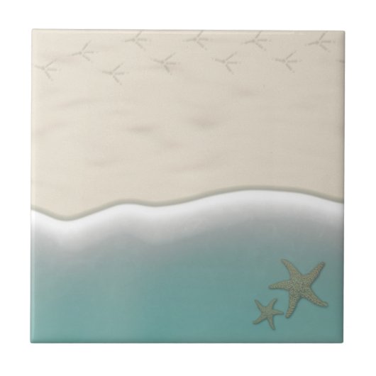Sandstrand und Starfish Keramik Tile Fliese (Vorderseite)