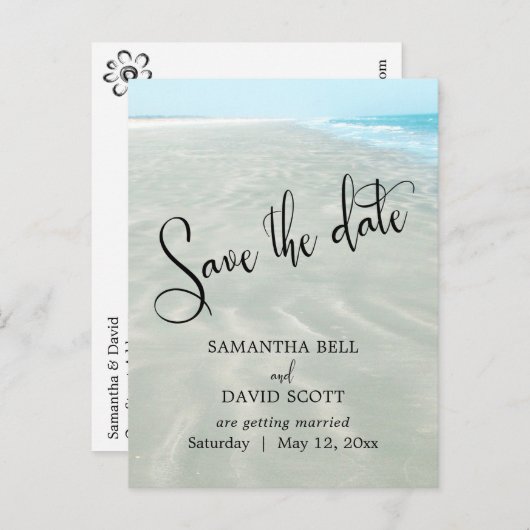 Sandstrand Wasser Modern Beach Save the Date Ankündigungspostkarte (Vorne/Hinten)