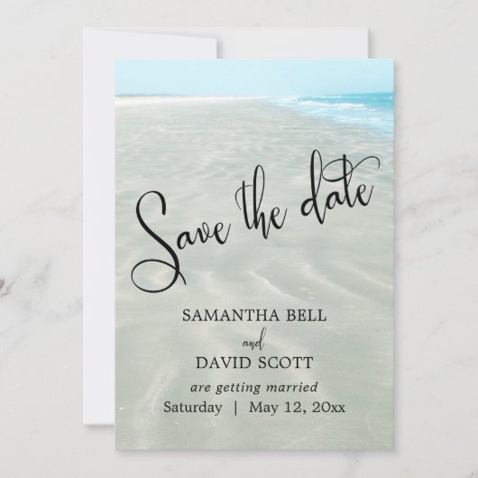 Sandstrand Wasser Modern Beach Save the Date Einladung (Vorderseite)