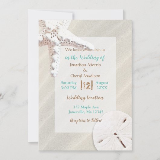 Sandstrände an der Küste Starfish und Sand Dollar Einladung (Vorderseite)