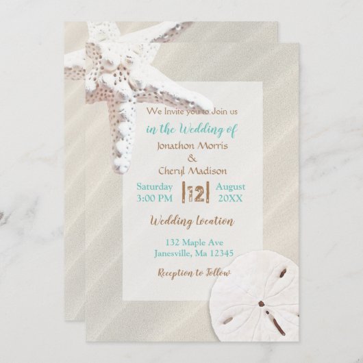 Sandstrände an der Küste Starfish und Sand Dollar Einladung (Vorne/Hinten)