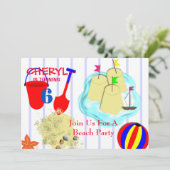Sandstrände Spaß Sommerstrand Thema Einladung (Stehend Vorderseite)