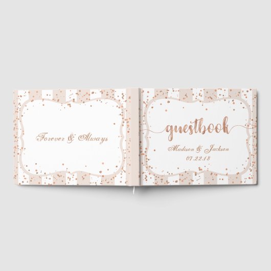 Sandstreifen und Rose Gold Confetti-Hochzeitsmonog Gästebuch (Voll)