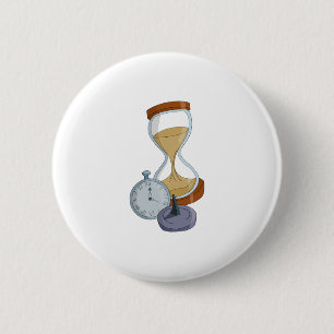 Sanduhr, Sonnenuhr und Taschenuhr Button