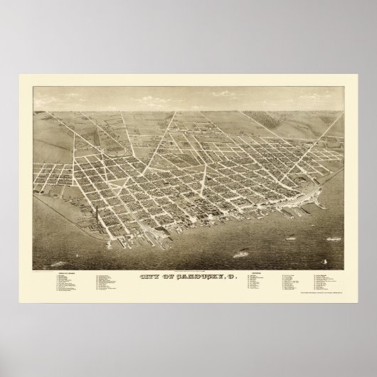 Sandusky, OH Panorama Karte - 1883 Poster (Vorne)