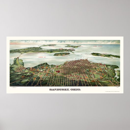Sandusky, OH Panorama Karte - 1898 Poster (Vorne)