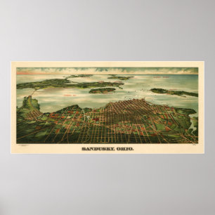 Sandusky Ohio 1898 Antique Panoramabalkarte Poster