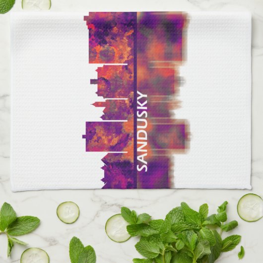 Sandusky Ohio Skyline Geschirrtuch (Gefaltet)