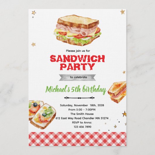 Sandwich Birthday Party Invitation Einladung (Vorderseite)