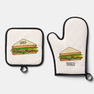 Sandwich Cartoon Illustration Ofenhandschuh & Topflappen-Set