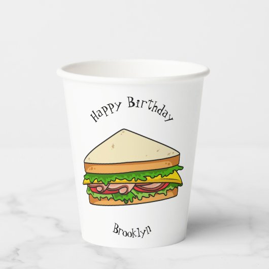 Sandwich Cartoon Illustration Pappbecher (Vorderseite)