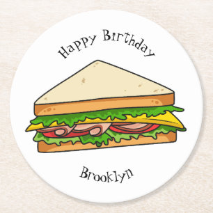 Sandwich Cartoon Illustration Runder Pappuntersetzer