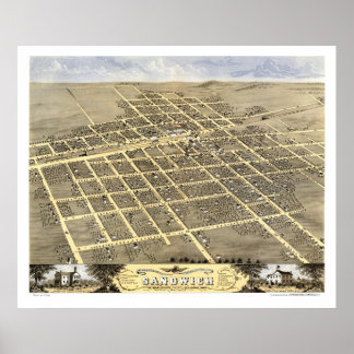 Sandwich, IL Panorama Karte - 1869 Poster