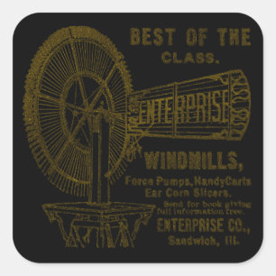 SANDWICH ILLINOIS 1889 ENTERPRISE WINDMILL CO. QUADRATISCHER AUFKLEBER