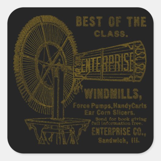 SANDWICH ILLINOIS 1889 ENTERPRISE WINDMILL CO. QUADRATISCHER AUFKLEBER (Vorderseite)