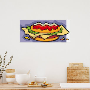 Sandwich mit Salat Käse und Soße Poster