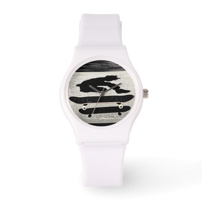 Sandwich-Skateboard Armbanduhr (Vorderseite)