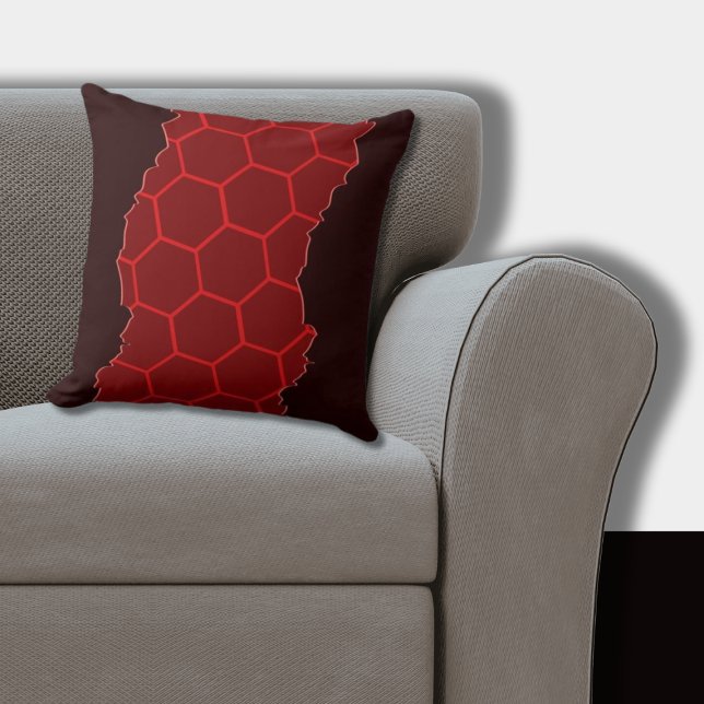 Sandwiches Stilrot, Schwarzes Hexagon-Muster Kissen (Red Pillow Torn Hexagon Pattern)