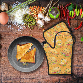 Sandwiches und Pommes frites, lecker, orange Ofenhandschuh & Topflappen-Set