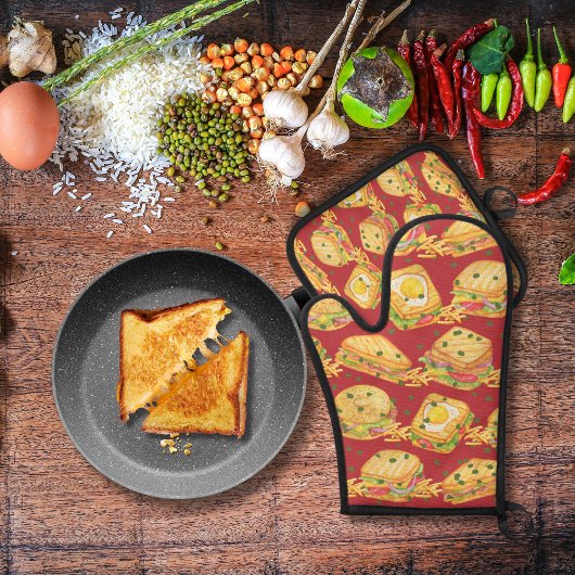 Sandwiches und Pommes frites rot Ofenhandschuh & Topflappen-Set