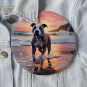 Sandy American Staffordshire Dog on Beach Sunset Button (Beispiel)