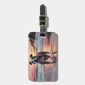 Sandy American Staffordshire Dog on Beach Sunset Gepäckanhänger (Vorderseite vertikal)