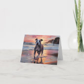 Sandy American Staffordshire Dog on Beach Sunset Karte (Vorderseite)