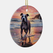 Sandy American Staffordshire Dog on Beach Sunset Keramik Ornament (Rechts)