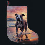 Sandy American Staffordshire Dog on Beach Sunset Kleiner Weihnachtsstrumpf<br><div class="desc">Tauchen Sie ein in die ruhige Schönheit unseres Hundes "Sandy Paws and Sunset Hues" mit Sonnenuntergang am Strand. Diese faszinierende Szene vereint das Wesen eines perfekten Abends am Ufer, mit einem treuen Hund, der den goldenen Sand und die atemberaubenden Farben der untergehenden Sonne genießt. Ob Hundeliebhaber oder Sonnenuntergang - dieses...</div>