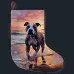 Sandy American Staffordshire Dog on Beach Sunset Kleiner Weihnachtsstrumpf<br><div class="desc">Tauchen Sie ein in die ruhige Schönheit unseres Hundes "Sandy Paws and Sunset Hues" mit Sonnenuntergang am Strand. Diese faszinierende Szene vereint das Wesen eines perfekten Abends am Ufer, mit einem treuen Hund, der den goldenen Sand und die atemberaubenden Farben der untergehenden Sonne genießt. Ob Hundeliebhaber oder Sonnenuntergang - dieses...</div>