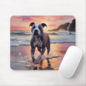 Sandy American Staffordshire Dog on Beach Sunset Mousepad (Mit Mouse)