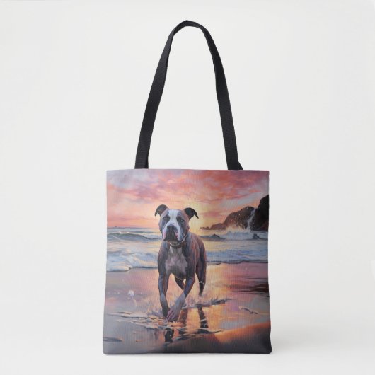 Sandy American Staffordshire Dog on Beach Sunset Tasche (Vorderseite)