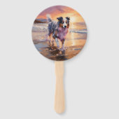 Sandy Australian Shepherd Dog on Beach Sunset Fächer (Vorderseite)