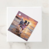 Sandy Australian Shepherd Dog on Beach Sunset Geschenkanhänger (Beispiel)