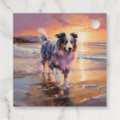 Sandy Australian Shepherd Dog on Beach Sunset Geschenkanhänger (Rückseite)