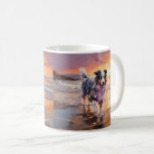 Sandy Australian Shepherd Dog on Beach Sunset Kaffeetasse (VorderseiteRechts)