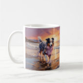 Sandy Australian Shepherd Dog on Beach Sunset Kaffeetasse (Links)