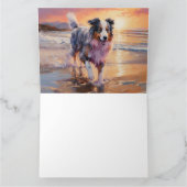 Sandy Australian Shepherd Dog on Beach Sunset Karte (Innenseite)