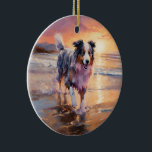 Sandy Australian Shepherd Dog on Beach Sunset Keramik Ornament<br><div class="desc">Tauchen Sie ein in die ruhige Schönheit unseres Hundes "Sandy Paws and Sunset Hues" mit Sonnenuntergang am Strand. Diese faszinierende Szene vereint das Wesen eines perfekten Abends am Ufer, mit einem treuen Hund, der den goldenen Sand und die atemberaubenden Farben der untergehenden Sonne genießt. Ob Hundeliebhaber oder Sonnenuntergang - dieses...</div>
