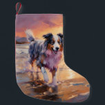 Sandy Australian Shepherd Dog on Beach Sunset Kleiner Weihnachtsstrumpf<br><div class="desc">Tauchen Sie ein in die ruhige Schönheit unseres Hundes "Sandy Paws and Sunset Hues" mit Sonnenuntergang am Strand. Diese faszinierende Szene vereint das Wesen eines perfekten Abends am Ufer, mit einem treuen Hund, der den goldenen Sand und die atemberaubenden Farben der untergehenden Sonne genießt. Ob Hundeliebhaber oder Sonnenuntergang - dieses...</div>