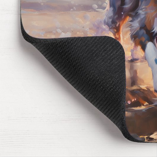 Sandy Australian Shepherd Dog on Beach Sunset Mousepad (Ecke)
