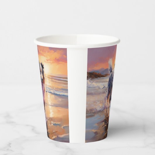 Sandy Australian Shepherd Dog on Beach Sunset Pappbecher (Links)