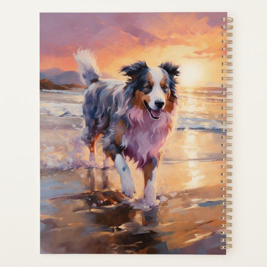 Sandy Australian Shepherd Dog on Beach Sunset Planer (Rückseite)