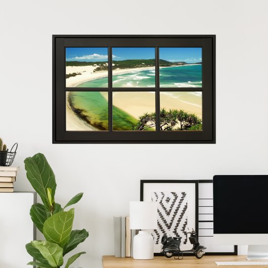 Sandy Beach Black Frame Imitats Window Illusion Poster (Heimbüro)