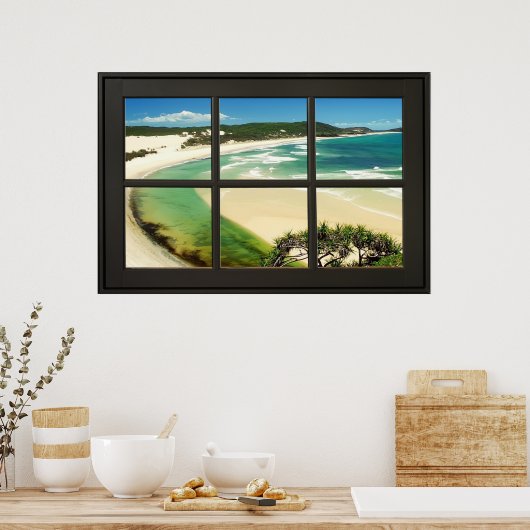 Sandy Beach Black Frame Imitats Window Illusion Poster (Küche)