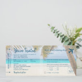Sandy Beach Boarding Pass Wedding Einladung mit UA (Stehend Vorderseite)