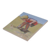 Sandy Beach Boy Muscheln auf der Suche Fliese (Seite)