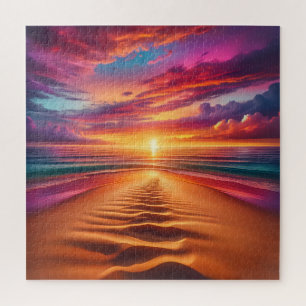Sandy Beach führt zu einem lebhaften Sonnenunterga Puzzle